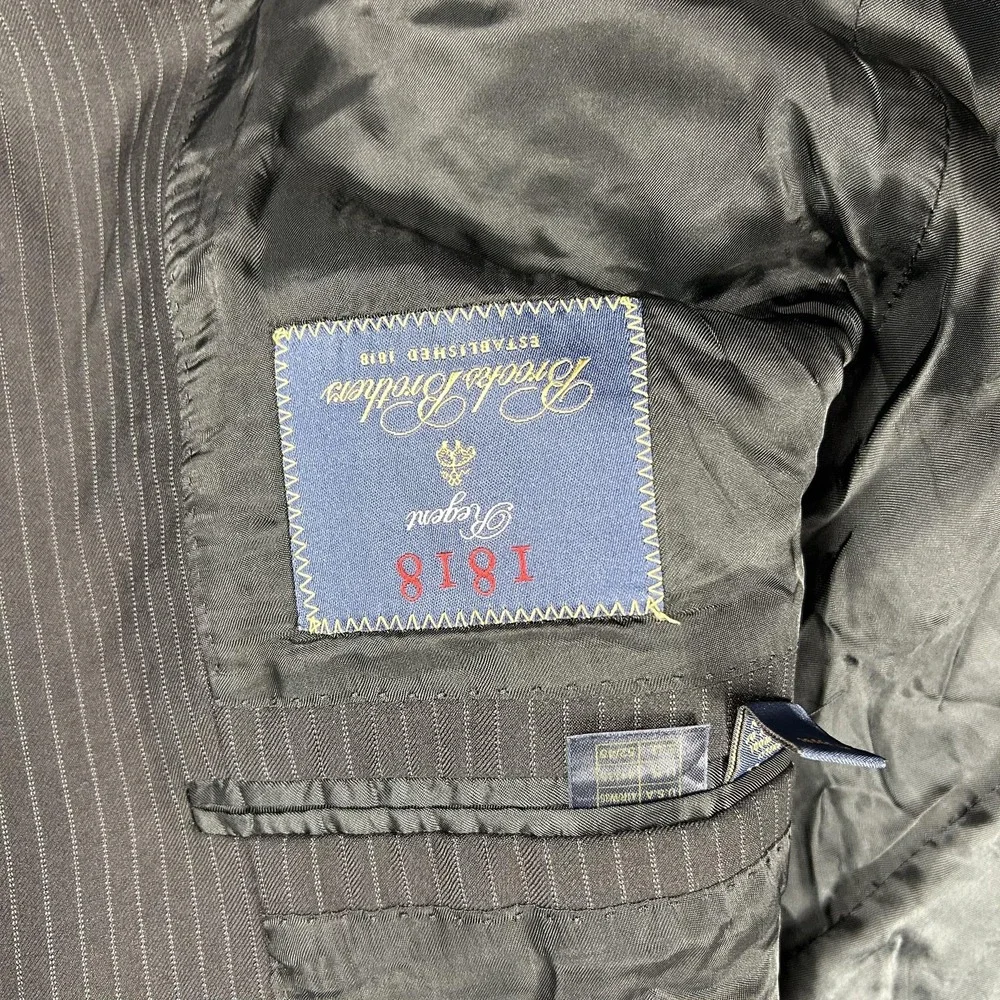 Brooks Brothers Regent Suit Jacket Mens 44 Gray Pinstripe Wool Two Button Italy‎
